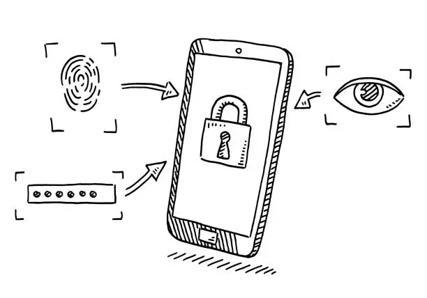 Vector illustration of Smartphone Security Options Drawing