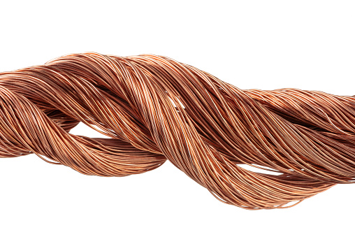 Scrap Copper Wire Cable Line Isolated on White Background