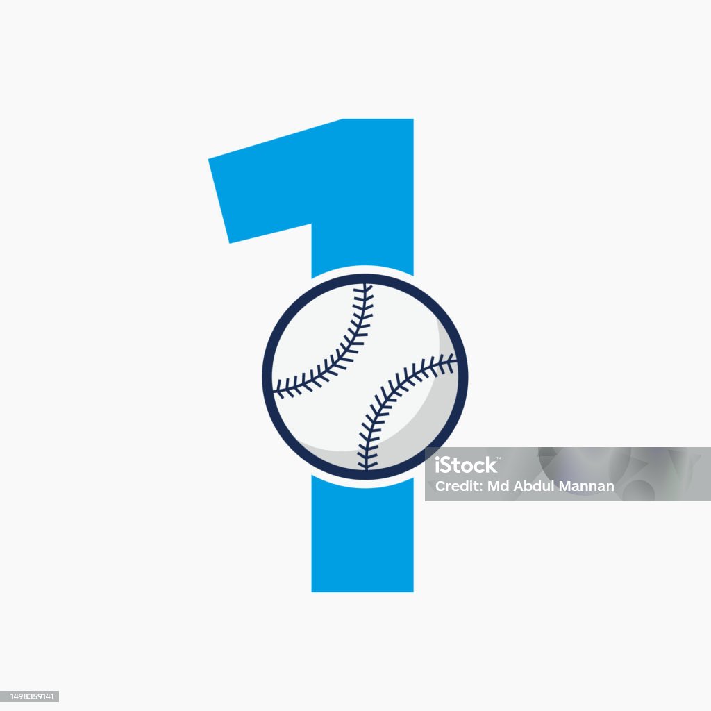 Baseball 1 Color Baseball Logo On Letter 1 Vector Template Stock Illustration - Download ...