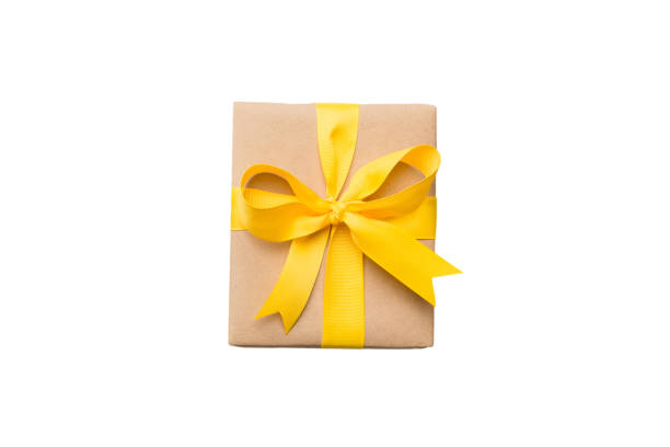 istock Holiday present box on a Isolated. Gift box with colored bow on white background top view close up 1498361046