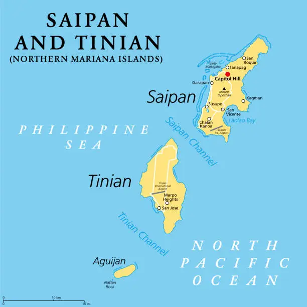 Vector illustration of Saipan and Tinian, Northern Mariana Islands, political map