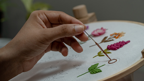 Handcrafted Blooms: A Relaxing Embroidery Flower Project - Embracing a Creative Life, Concept Photo
