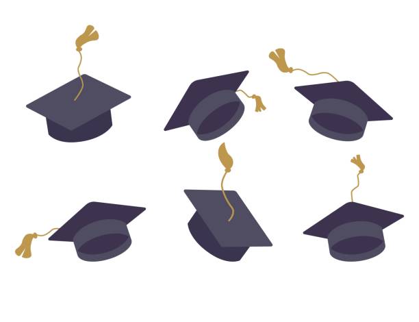 istock Set of graduation square hat. Education cap collection. Graduation cap isolated on the background 1498367562