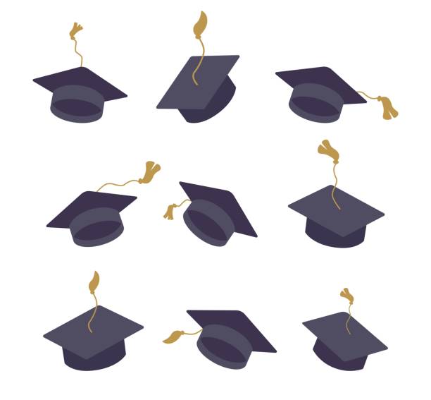 istock Set of graduation square hat. Education cap collection. Graduation cap isolated on the background 1498367568