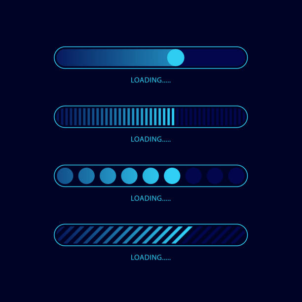 ilustrações, clipart, desenhos animados e ícones de barra de carregamento futurista do conjunto vetorial. - loading