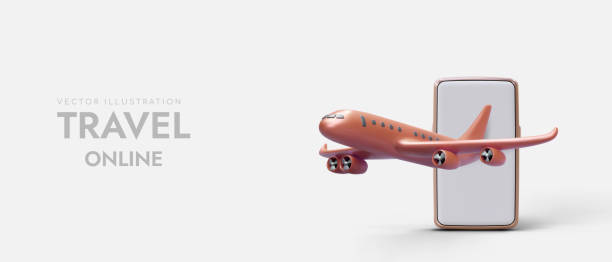 istock Advertising with 3D plane and smartphone. Application for booking plane tickets 1498369189