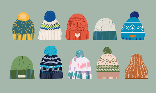 Set of spring, autumn or winter hats flat design vector