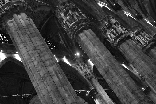 Interior of Milan Cathedral or Duomo di Milano,  great Catholic church and tourist facility of Milan.