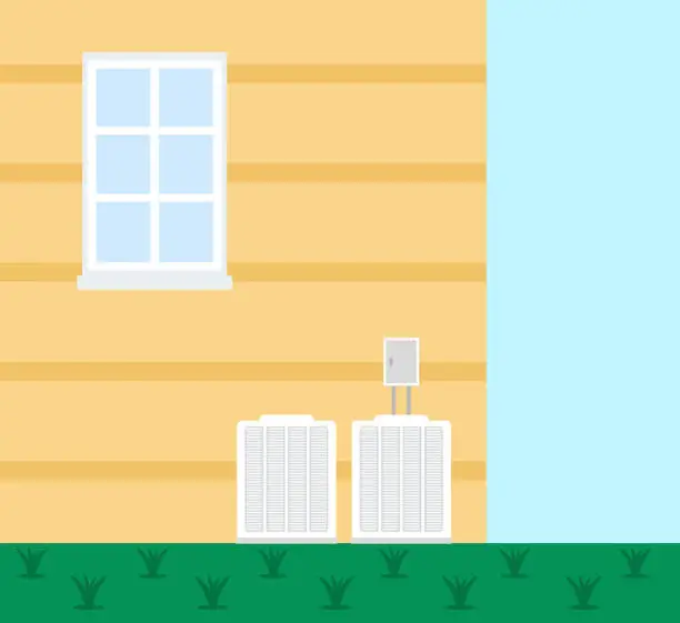 Vector illustration of Air Heat Pumps In The Garden