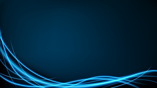 Abstract blue wavy line of light on dark blue background. Neon motion effect widescreen ratio. Vector Illustration
Made with 100% vector shapes resizable,
No raster and is easy to edit, 
Compatible with Adobe Illustrator version 10, 
Illustration contains transparency and blending effects