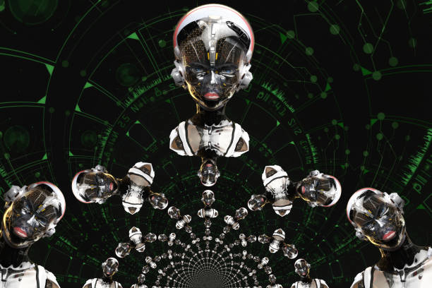 Artistic 3D illustration of a cyborg with artificial intelligence