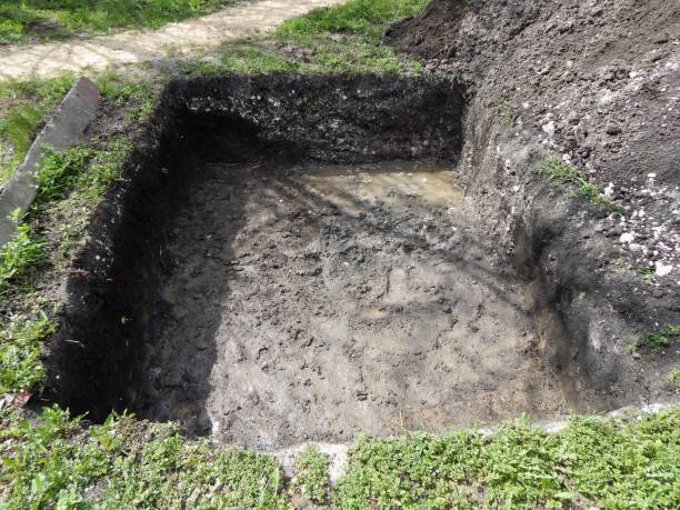 istock A hole dug for a foundation. Deep square trench. 1498381749