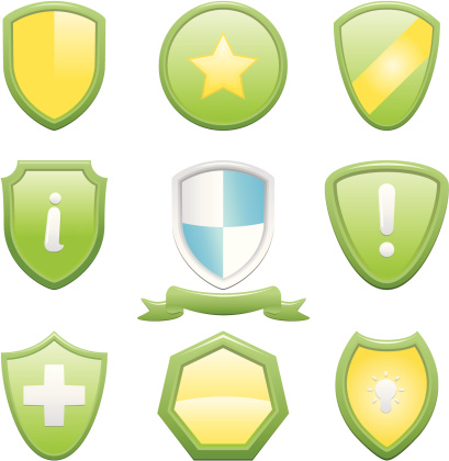 Glossy Shield Icons Set With Symbols