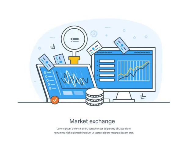 Vector illustration of Market exchange financial technology, sale and purchase of foreign currencies