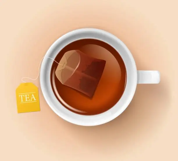 Vector illustration of Isolated porcelain cup with tea bag top view