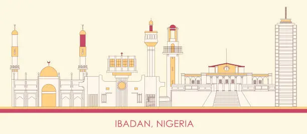 Vector illustration of Outline Skyline panorama of city of Ibadan, Nigeria