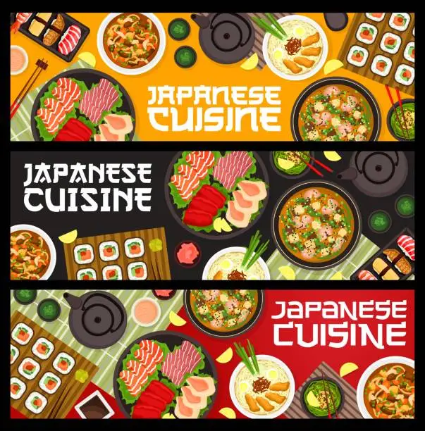 Vector illustration of Japanese cuisine restaurant food vector banners