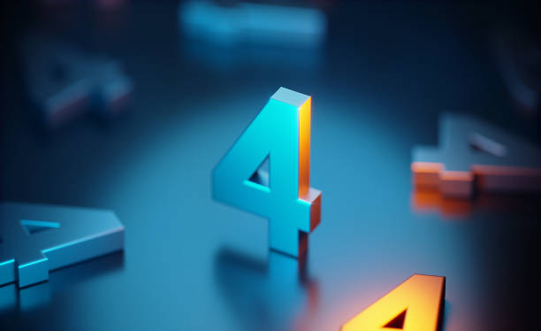 istock Metallic Number Fours On Blue Reflective Surface 1498392740