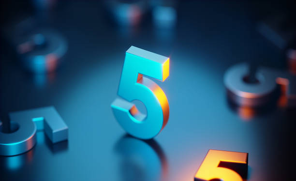 istock Metallic Number Fives On Blue Reflective Surface 1498394006