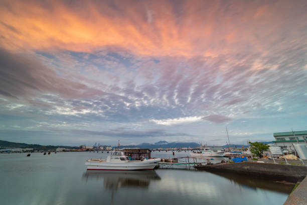 Beautiful seascape with sunset color and cloud  formation. taken at shimizu port, shizuoka-shi  japan.