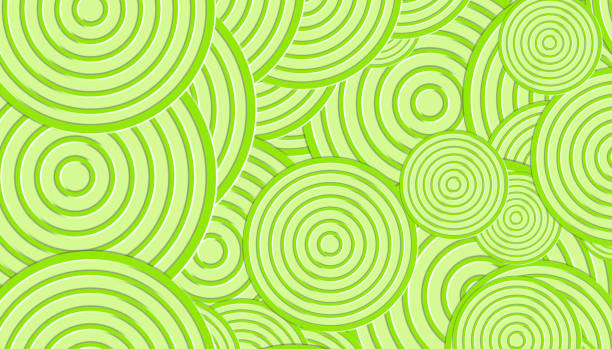 Círculos concêntricos - Fundo abstrato de formas circulares de várias camadas - Verde - foto de acervo