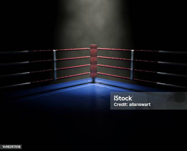 Boxing Ring Spotlight Corner Stock Photo - Download Image Now - Wrestling, Boxing - Sport, Boxing Ring