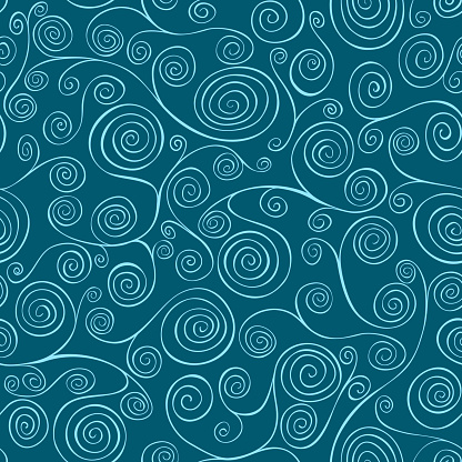 Seamless vector pattern. Teal abstract spirals motive. Perfect for gift wrapping paper and fabrics
