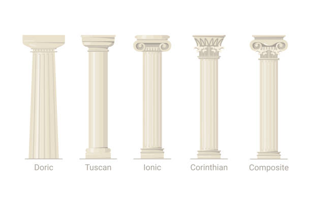 Five classical orders vector illustrations set Five classical orders vector illustrations set. Cartoon drawings of five column types. Doric, Tuscan, Ionic, Corinthian, Composite pillars on white background. Architecture, culture concept marble cartoons stock illustrations
