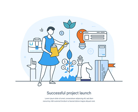 New Ideas Development Successful Project Launch New Idea Development Goal Achievement Concept ...