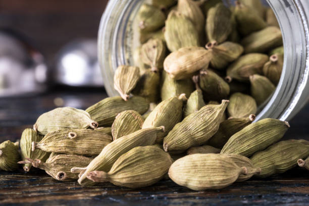 vainas de cardamomo verde enteras - cardamom fotografías e imágenes de stock