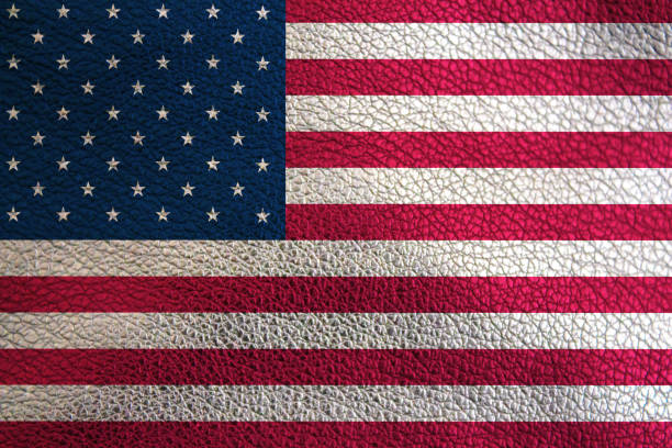 Flag of USA painted on leather surface. Flag background.