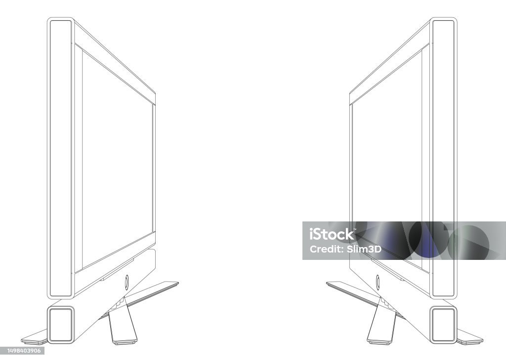 Simple Computer Facing Left Vector Laptop Outline Personal Computer In Flat Style Desktop Computer ...