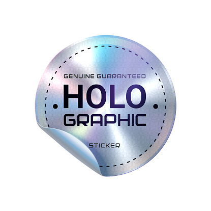 Product quality guarantee hologram round sticker. Certified product iridescent tag, authenticity guarantee shiny vector seal or premium holographic sticker. Quality foil circle label with bent side