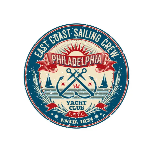 Vector illustration of Yacht club retro patch, sailing regatta old badge