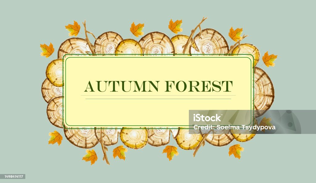 Tree Stump Writing Frame Frame From A Stump Of A Tree Handdrawn Watercolor Autumd Postcard Stock ...