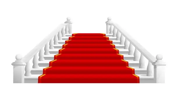 Vector illustration of Castle astaircase, marble stairs with red carpet