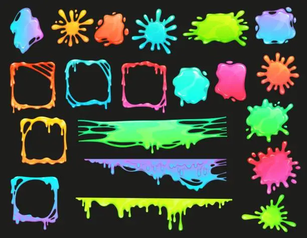 Vector illustration of Cartoon colorful slime frames, splash blob drips
