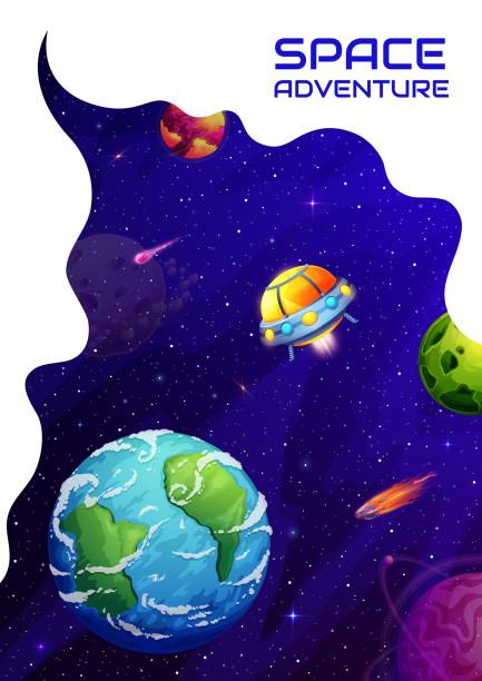 漫画のufo宇宙船と宇宙の着陸ページ - martian landing site点のイラスト素材／クリップアート素材／マンガ素材／アイコン素材