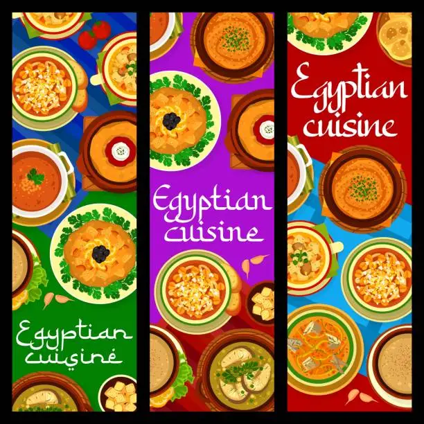 Vector illustration of Egyptian cuisine restaurant meals vertical banners