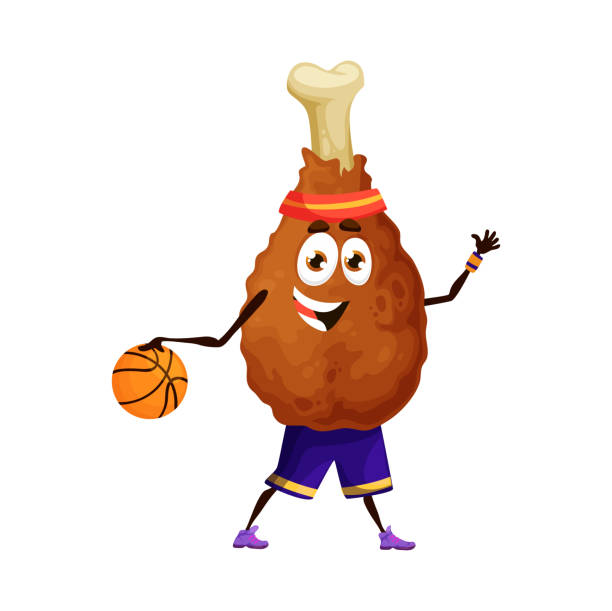 ilustrações, clipart, desenhos animados e ícones de personagem de perna de galinha dos desenhos animados jogando basquete - characters cooperation teamwork orange