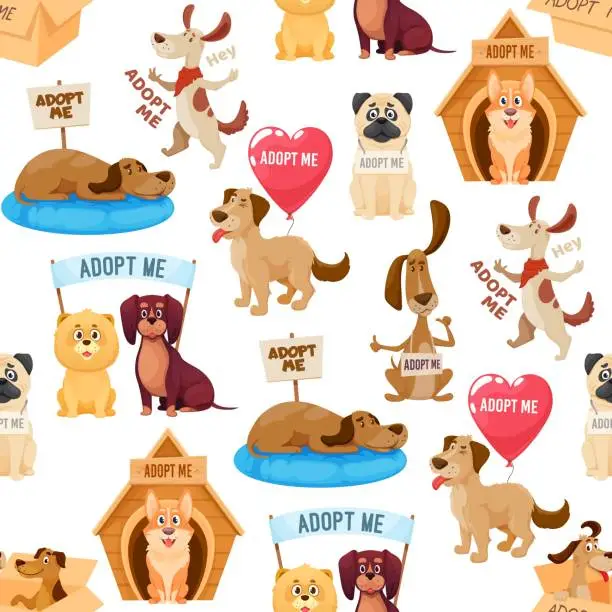 Vector illustration of Adopt homeless dog seamless pattern background