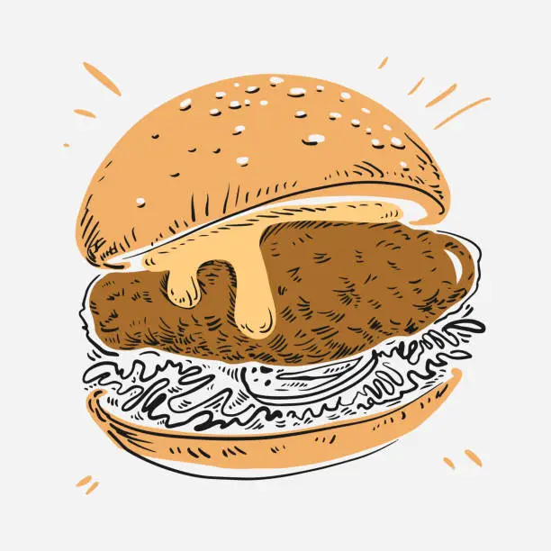 Vector illustration of Juicy Burger Sketch