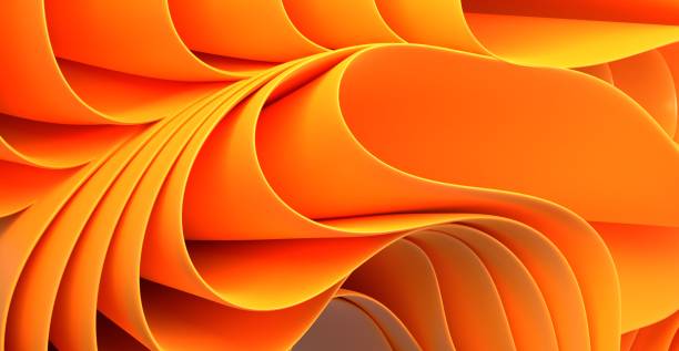 istock Abstract orange layered background with wave curved ribbons 3d render. Folded layers of fabric or paper with gradient texture, luxury textile drapery. Fashion wallpaper, pattern 1498420186