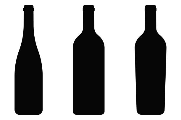 ilustrații de stoc cu set de pictograme siluetă sticlă de vin - venit