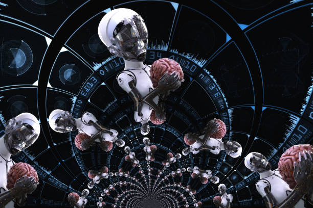 Artistic 3D illustration of a cyborg with artificial intelligence