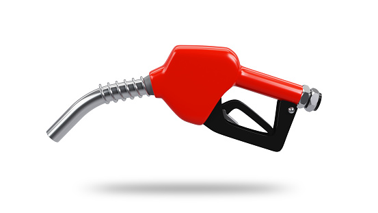 3 drendering  of red gasoline pump nozzle isolated on white background, power and energy concept
