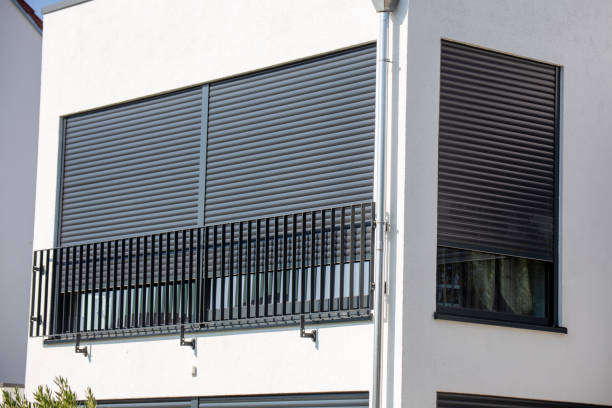 Electric aluminium roller shutter on a new residential building