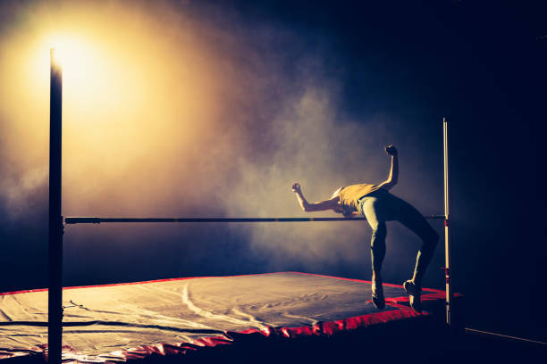 Man in jumping and exercising on free running