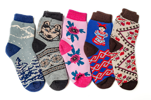 Multi-colored warm winter socks. Set of winter socks for outdoor activities in winter