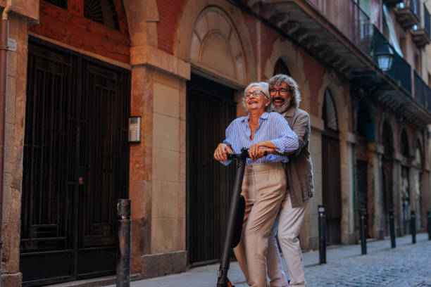 istock Stylish pensioners on alternative transportation. 1498435555